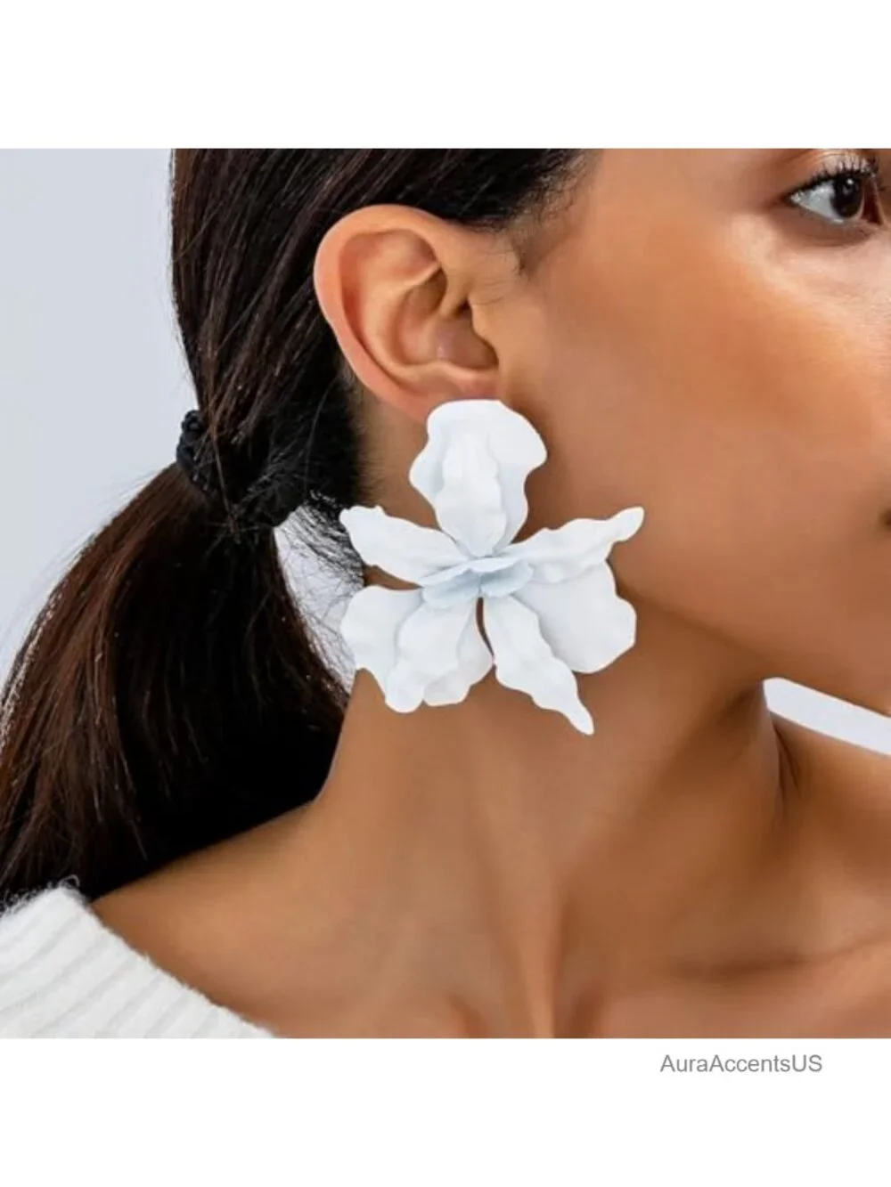 Large 3D Flower Dangle Drop Earrings for Women, Lightweight Floral Statement